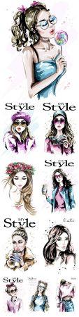 DesignOptimal - My style Hand drawn beautiful young and fashion girl
