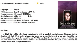 Dances With Wolves (Western 1990) Kevin Costner 720p BrRip