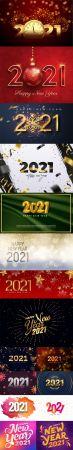 DesignOptimal - 16 Happy New Year 2021 Backgrounds & Lettering Templates in Vector