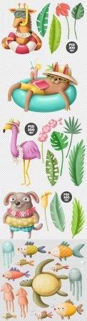 DesignOptimal Tropical leaves animals and marine inhabitants PSD