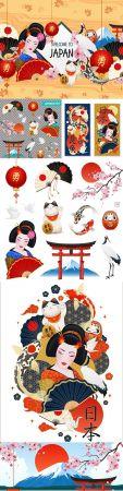 DesignOptimal Japanese geisha and set of Japanese national symbols