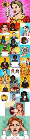 DesignOptimal Pop Art Comic Style People Illustration Set