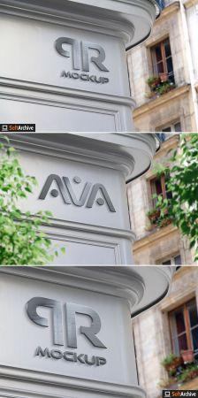 DesignOptimal Logo on a Shop Corner in Street Mockup 355043060