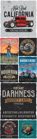 DesignOptimal Vintage poster with details and accessories of motorcycles for T shirts