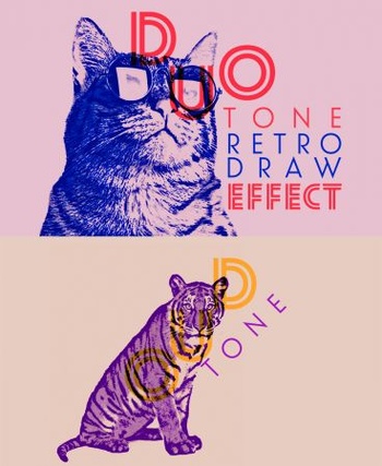 DesignOptimal Vintage Double Tone Drawing Effect Mockup 388334467