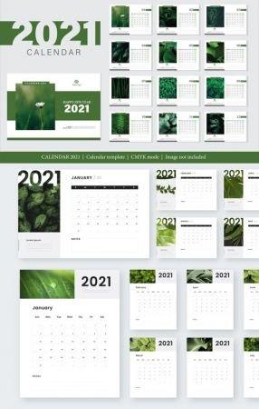 DesignOptimal Modern Abstract New Year 2021 Calendars Vector Templates in Green
