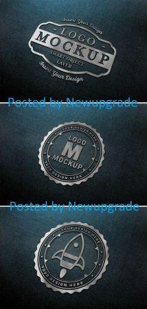 DesignOptimal Chrome Logo Mockup on Dark Fabric Texture 320832168