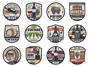DesignOptimal Wine winemaking and viticulture icons set