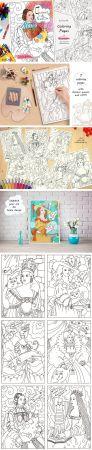DesignOptimal Queens and Cats Coloring pages 7 Illustrations