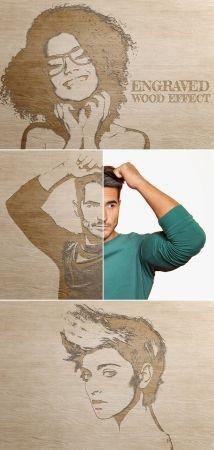 DesignOptimal Engraved Wood Photo Effect Mockup 385079459