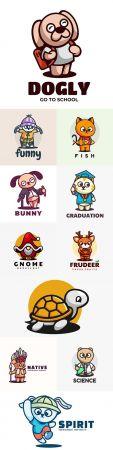 DesignOptimal Cute animals Logo illustration linear mascot cartoon style