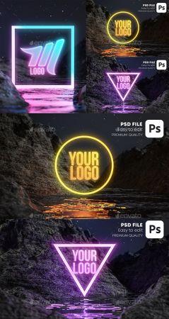 DesignOptimal GraphicRiver Neon Water Terrain Logo Mockup Set 28404134