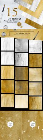 DesignOptimal 15 Gold Silver Colors Watercolor Textures Collection