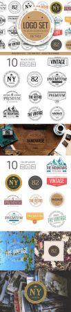 DesignOptimal 10 Retro Logo Set Color Black