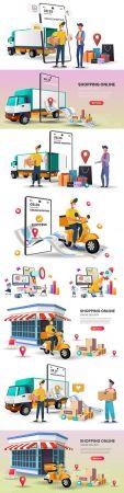 DesignOptimal Shopping online on mobile app with truck concept digital