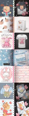 DesignOptimal Cute cartoon animals and seamless background 5