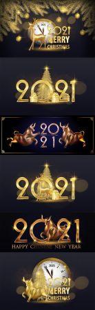 DesignOptimal Festive design inscription 2021 New Year s illustrations