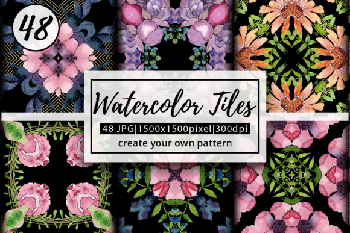 DesignOptimal Watercolor Floral Tiles Digital Paper 6559477