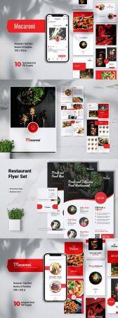 DesignOptimal MOCARONI Restaurant Food Brochures Flyer Business Card Instagram Facebook Post