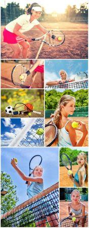 DesignOptimal Girls playing tennis stock photo