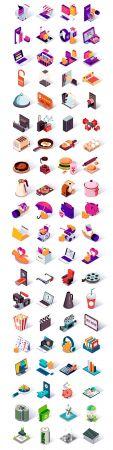 DesignOptimal Isometric icons design collection color set