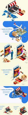 DesignOptimal Shopping and shipping online isometric illustration