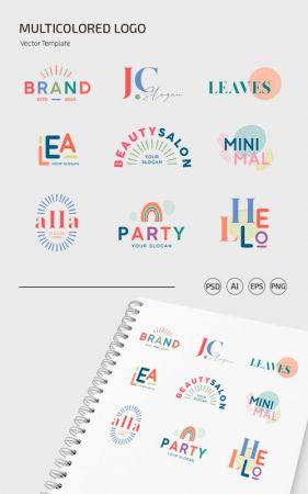 DesignOptimal 9 Multicolored Logo Set PSD Templates Vector