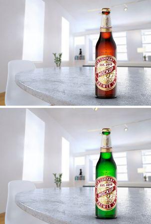 DesignOptimal Beer Bottle Mockup with Room Scene 364551801