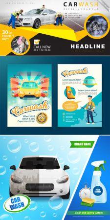 DesignOptimal Car Wash Advertising Templates in Vector