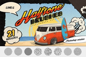 DesignOptimal Halftone Lines Vintage Photoshop Brushes