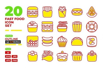 DesignOptimal Fast Food Icon Set Outline