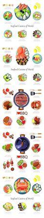 DesignOptimal BBQ and Seafood Design Infographic Set