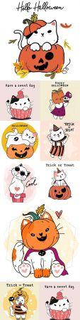 DesignOptimal Cute happy cartoon white cat in Halloween costume