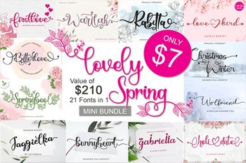 DesignOptimal Lovely Spring Mini Bundle 21 Fonts in 1