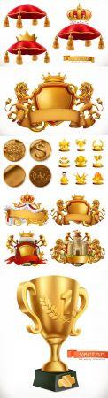 DesignOptimal Royal pillow and gold coat of arms 3d emblem