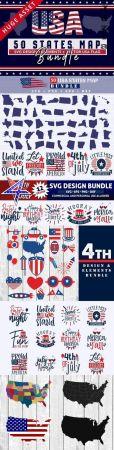 DesignOptimal 4th July 50 USA States Map Design