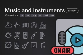 DesignOptimal Music and Instruments Icons 60 icons