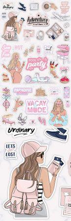 DesignOptimal Stickers with young girl and modern accessories