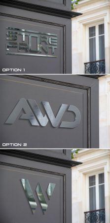DesignOptimal Reflective Storefront Logo on a Street Corner Mockup 385083683