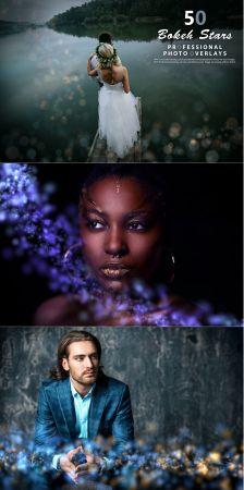 DesignOptimal 50 Bokeh Stars Photo Overlays