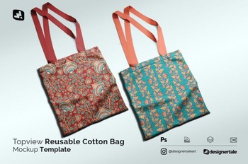 DesignOptimal CreativeMarket Topview Reusable Cotton Bag Mockup 5165533