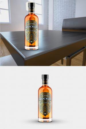 DesignOptimal Whiskey Bottle Mockup with Room Scene 364551715