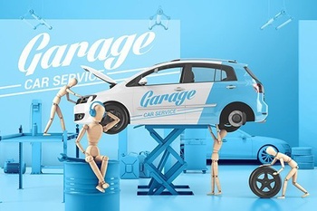 DesignOptimal Car Service With Wooden Men Mockup