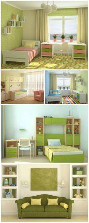 DesignOptimal Children s room in olive tones stock photo