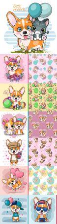 DesignOptimal Cute dog feed cartoon and seamless background
