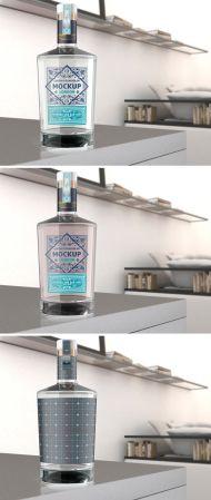 DesignOptimal Clear Glass Gin Bottle Mockup with Room Scene 364551433