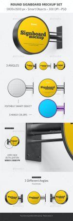DesignOptimal GraphicRiver Round Signboard Mockup Set 28602333