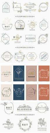 DesignOptimal Flower Logo Collection with Leaves Geometric Illustrations 2